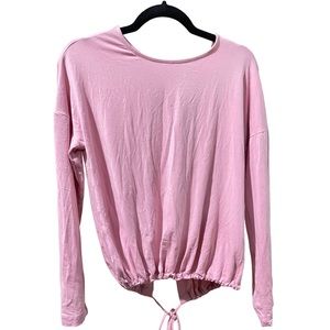 Sweaty Betty Pink Long Sleeve Open Back Drawstring Waist Top NWT
